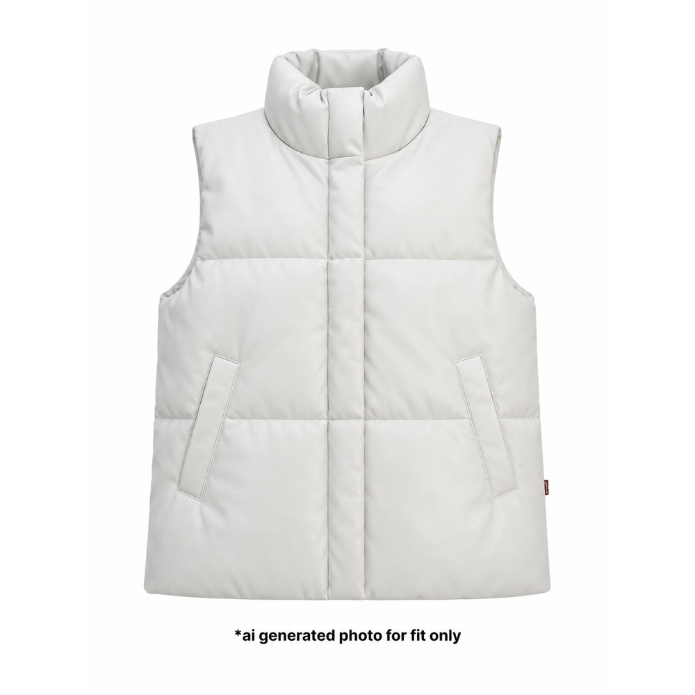 Levi's Women's L Cream Faux Leather Puffer Vest Funnel Neck